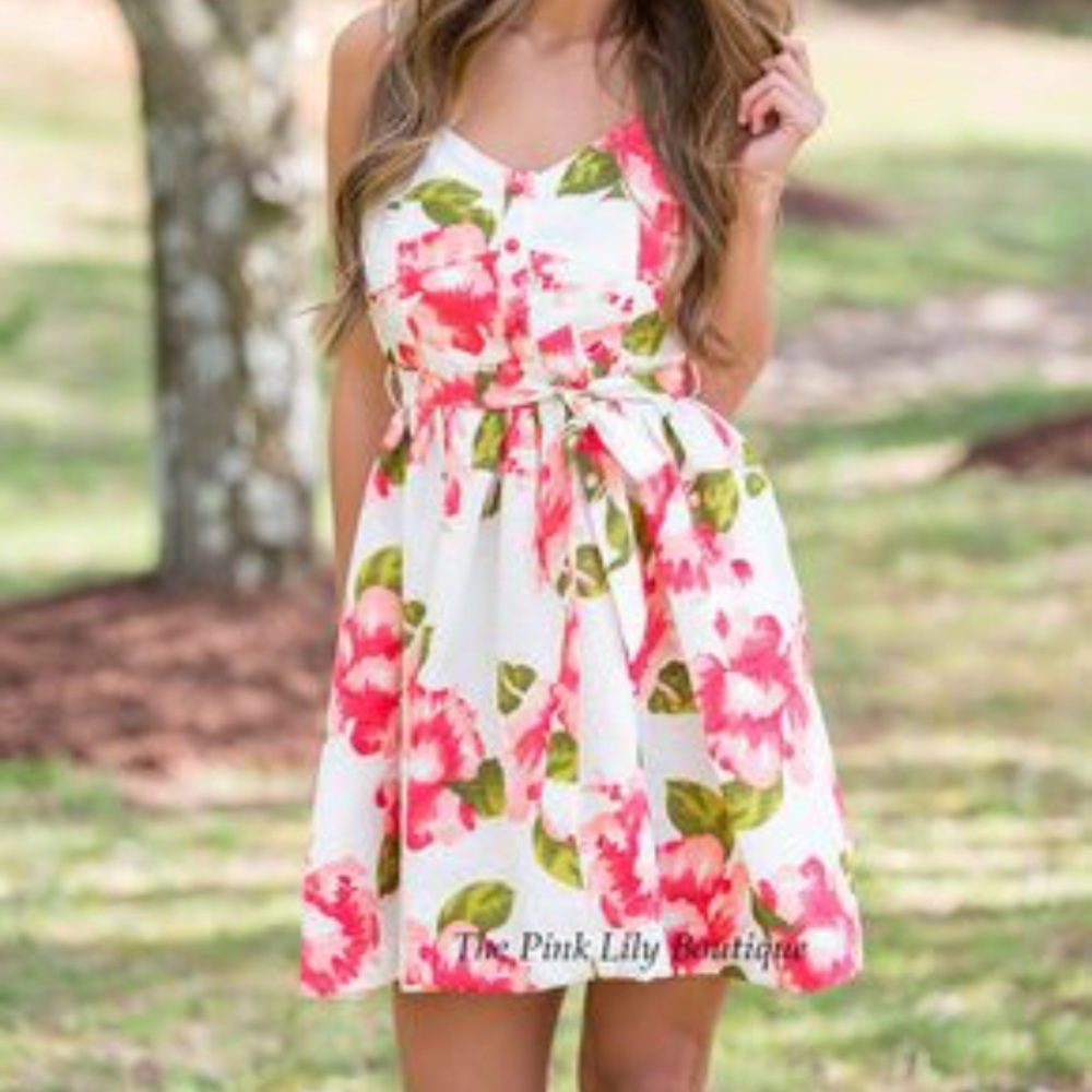 Pink Lily Boutique White Floral Dress